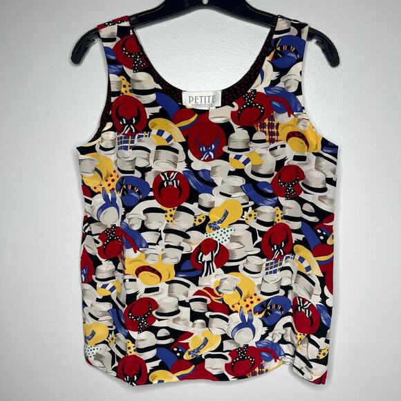 Vintage Petite Sophisticate Silk Reversible Lady Hat Pattern Tank Top Sz P Dots - Picture 1 of 11